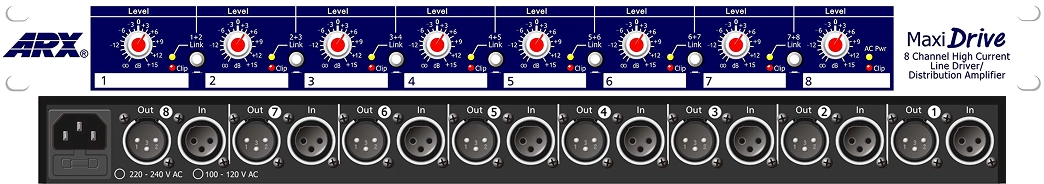 A picture of the front panel and back panel of a sound board.